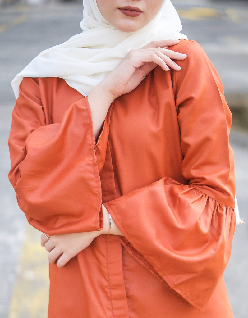 Bell-Sleeve High Low Shirt in Terracotta